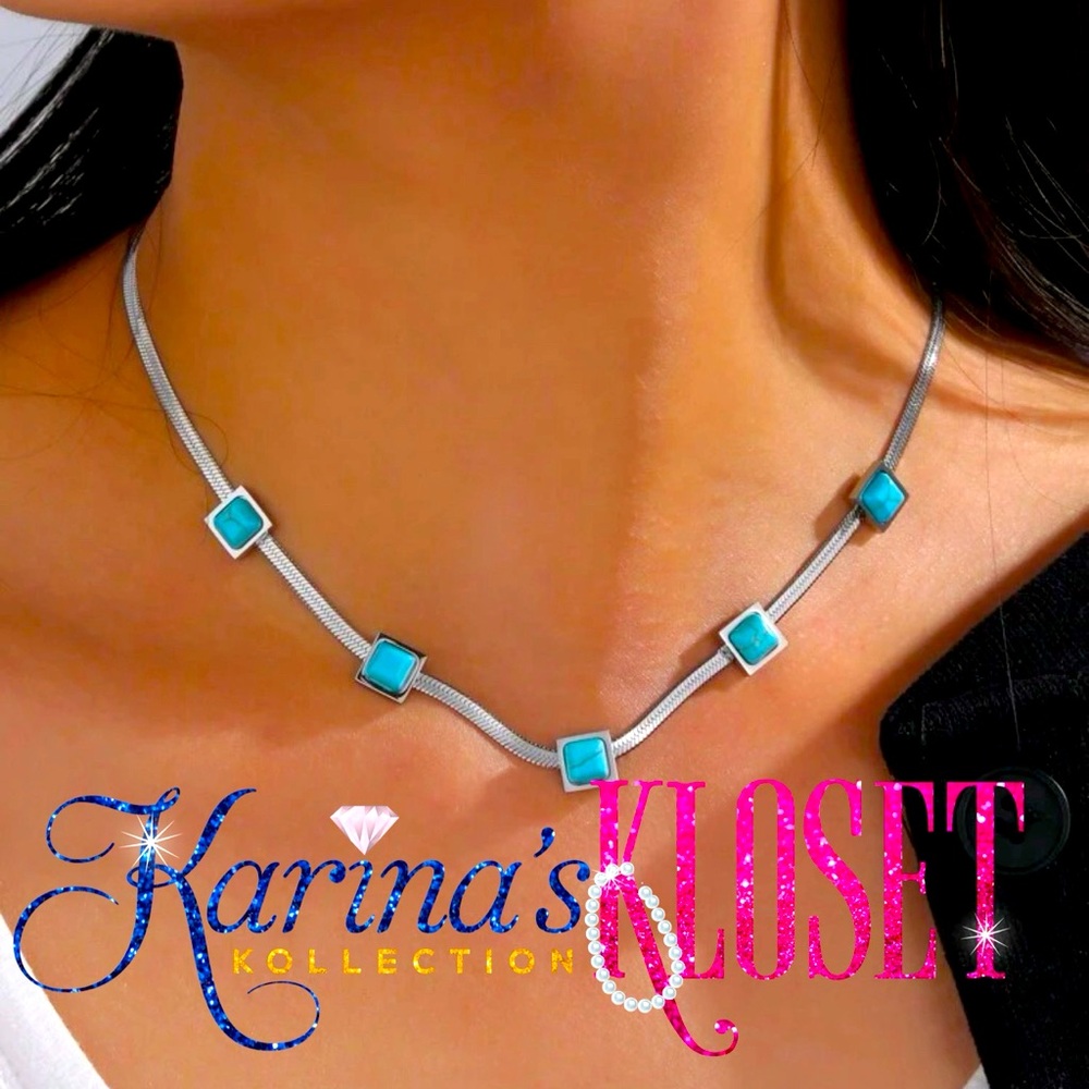Bel Aire Turquoise Pendent Herringbone Necklace | Flat Chain Necklace